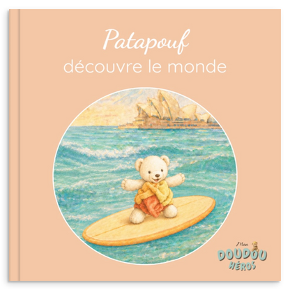 Couverture du livre personnalisé Découvre le monde avec le doudou héros