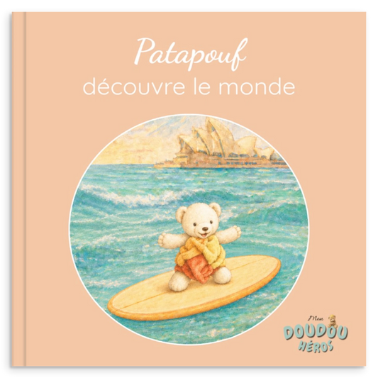 Couverture du livre personnalisé Découvre le monde avec le doudou héros