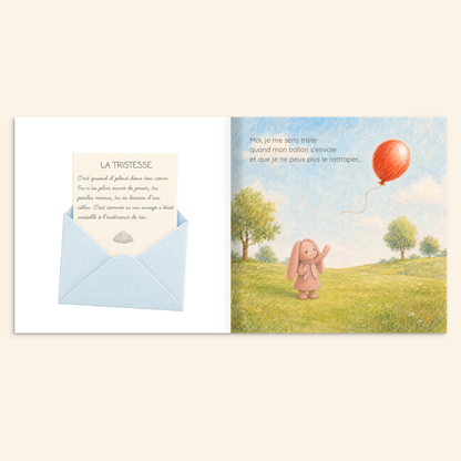 Aperçu intérieur du livre personnalisé où le doudou découvre les émotions